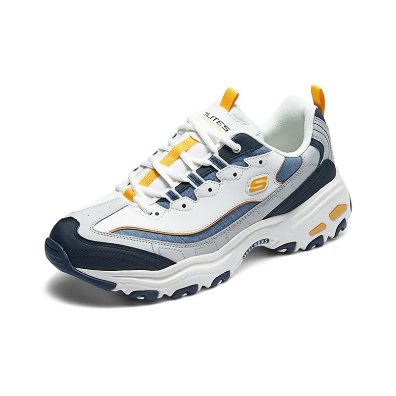 Skechers D'LITES 1.0 Cushioning Wear Resistant Low Top Casual Shoes Men's White Gray Yellow-2