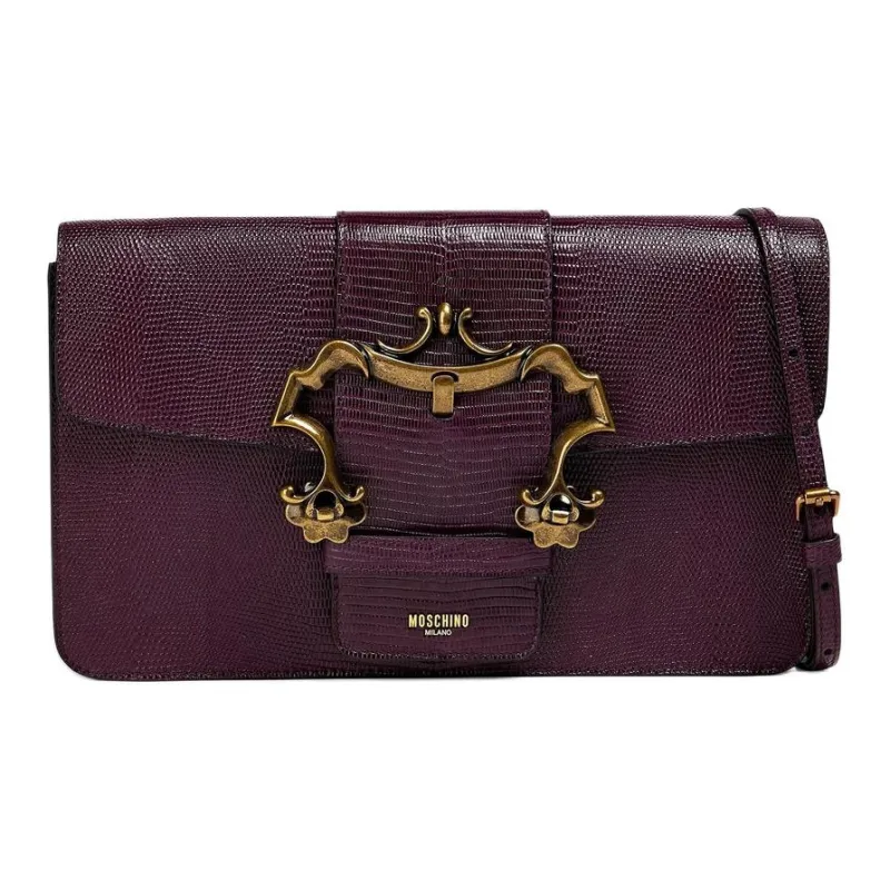 MOSCHINO Goatskin With Lizard Pattern Crossbody Bag Shoulder Bag Women's Purple-0