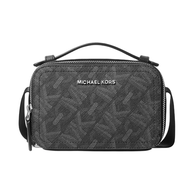 MICHAEL KORS Hudson Coated Canvas Camera Bag Handbag Shoulder Bag Crossbody Bag Men's Black-0
