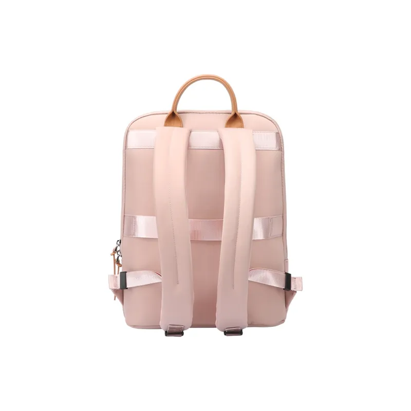 BOPAI Top Grain Cow Leather Fabric Backpack Laptop Bags Regular Unisex Black/Pink-9
