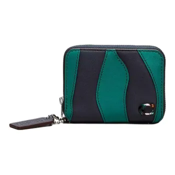 Coachtopia Genuine Leather Wallet Women's Midnight Navy With Green Accents