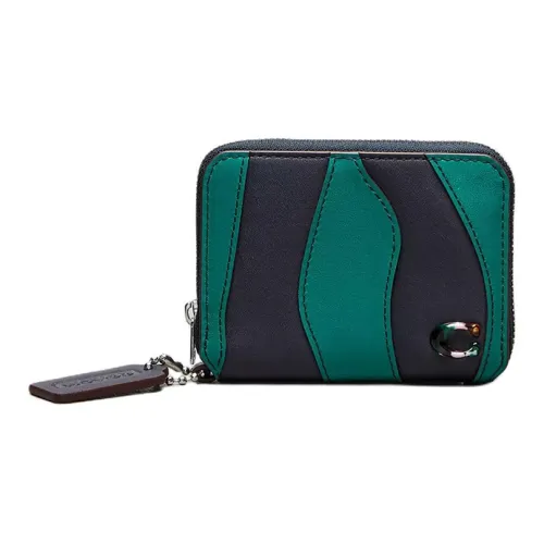 Coachtopia Genuine Leather Wallet Women's Midnight Navy With Green Accents