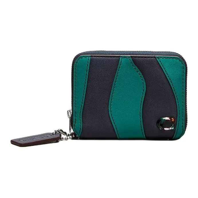 Coachtopia Genuine Leather Wallet Women's Midnight Navy With Green Accents-0