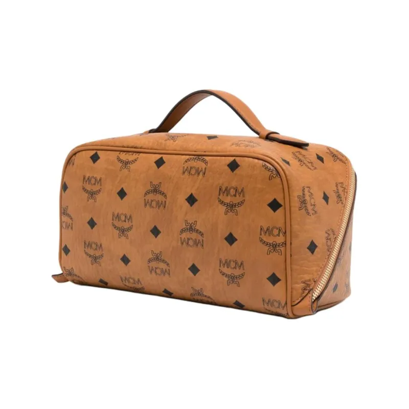 MCM Ottomar Canvas With Leather Handbag Makeup Bag Toiletry Bag Women's Cognac-1