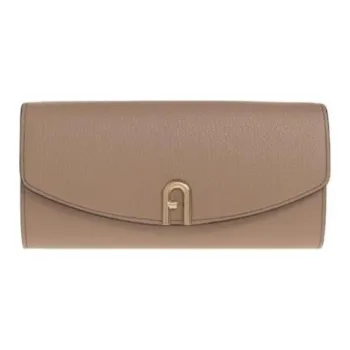 Furla Primula Grain Leather Wallet Large Size Women's Brown