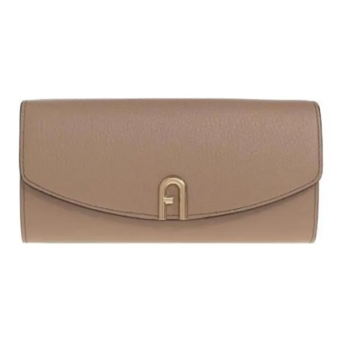 Furla Primula Grain Leather Wallet Large Size Women's Brown-0