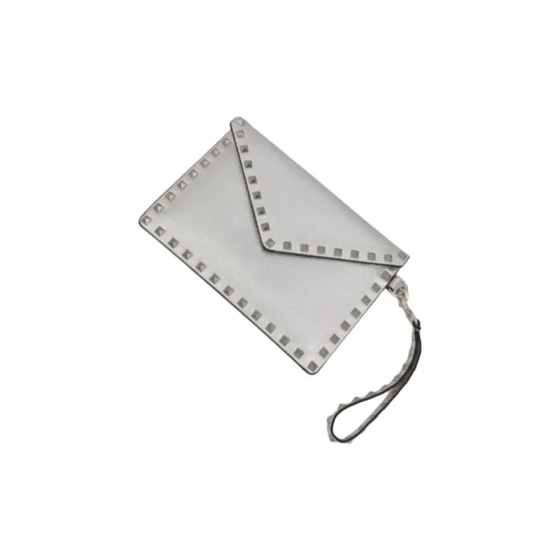 Valentino ROCKSTUD Calfskin Clutch Women's White-2