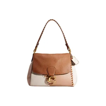 COACH May Leather Briefcase, Portable Crossbody Bag, Shoulder Bag Women's Khaki & Brass