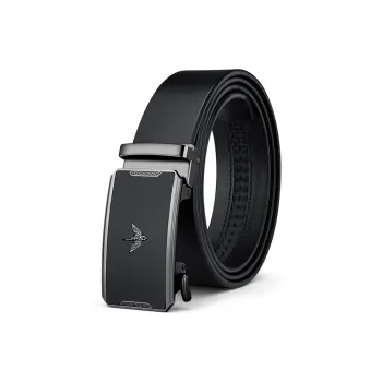 WilliamPOLO Cow Leather Leather Belts Men's Gunmetal Buckle Black Strap 3.5cm Width