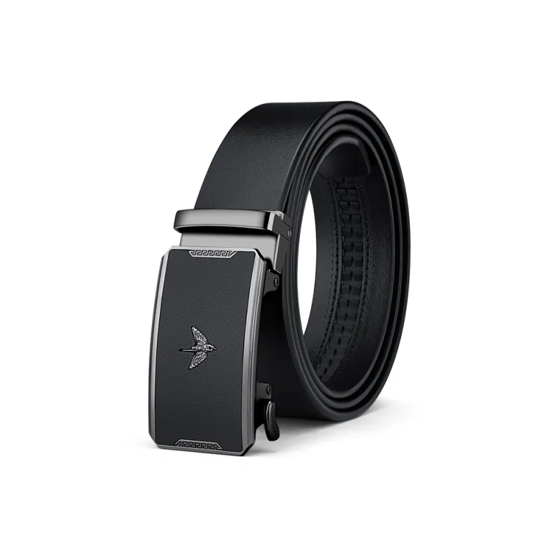 WilliamPOLO Cow Leather Leather Belts Men's Gunmetal Buckle Black Strap 3.5cm Width-0