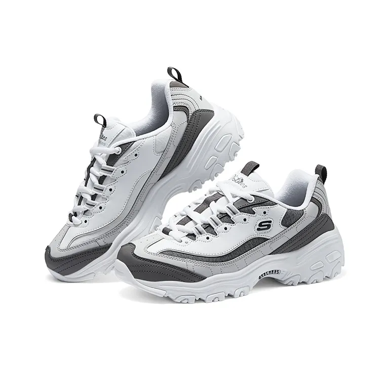 Skechers D'LITES 1.0 Cushioning Wear Resistant Low Top Casual Shoes Women's White Gray Black-3