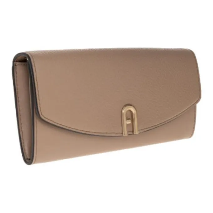Furla Primula Grain Leather Wallet Large Size Women's Brown-1