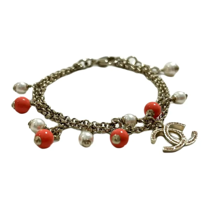 CHANEL Pearl Rhinestone Bracelets Women's Gold-1