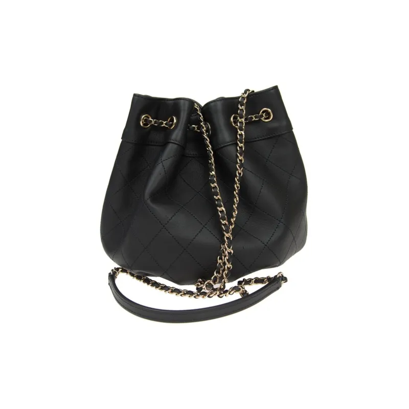 CHANEL Cow Leather Bucket Bag, Shoulder Bag, Crossbody Bag Trumpets Women's Black-2