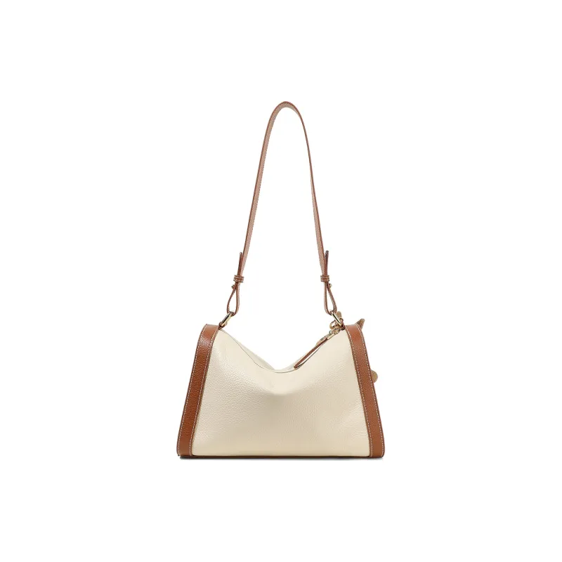 Teenmix Cow Leather Shoulder Bag, Crossbody Bag, Pillow Bag Medium Size Women's Ecru & Brown/Ecru & Black-3