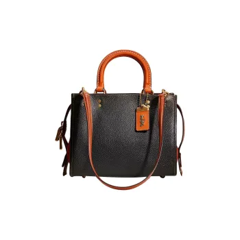 COACH Rogue Leather Tote Bag Shopping Bag Medium Size Women's Brass Spliced With Amazon Green Multicolor