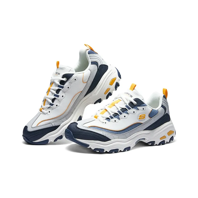 Skechers D'LITES 1.0 Cushioning Wear Resistant Low Top Casual Shoes Men's White Gray Yellow-3