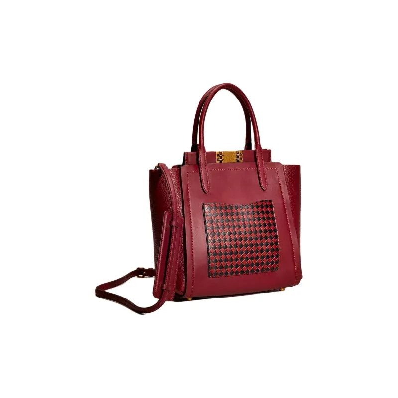COACH Glove Tanned Leather Tote Bag Shopping Bag Shoulder Bag Handbag Medium Size Women's Deep Red-2