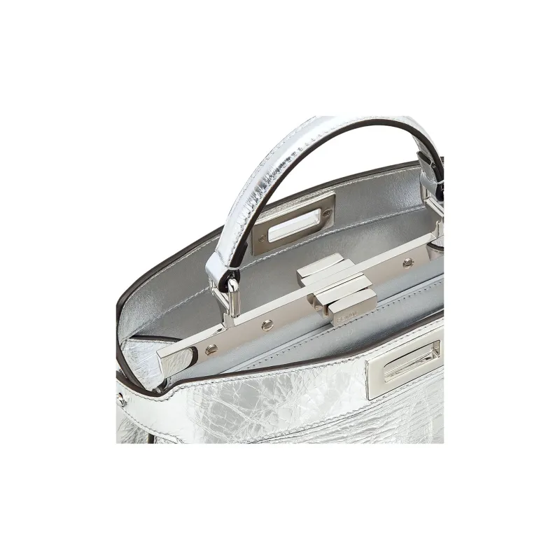 FENDI Peekaboo Sheepskin Shoulder Bag Crossbody Bag Handbag Women's Silver-4