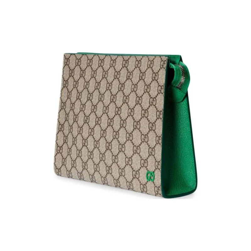 GUCCI Canvas Clutch Men's Green & Beige-1