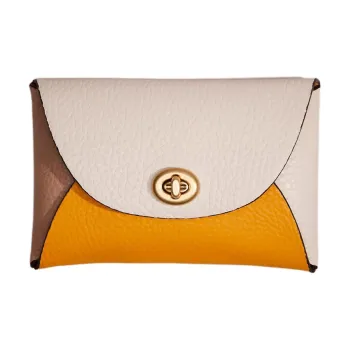 COACH Pouch Leather Coin Purse Wallet Clutch Women's Orange/Gray/White