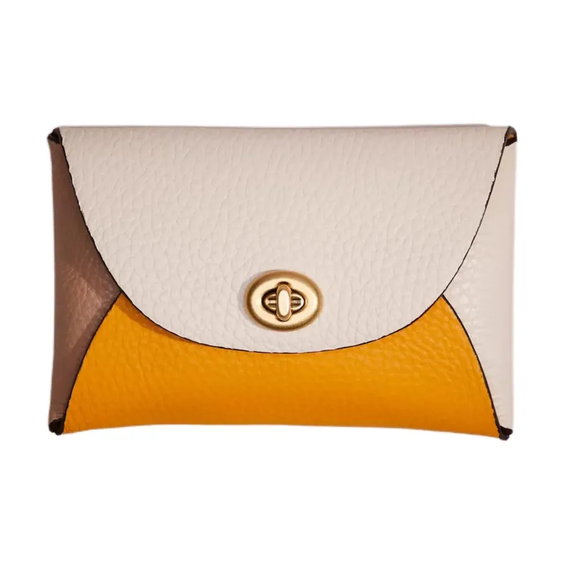 COACH Pouch Leather Coin Purse Wallet Clutch Women's Orange/Gray/White-0