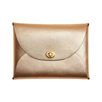 COACH Pouch Leather Wrist Bags Clutches Extra Large Women's Metal Gold