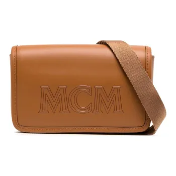 MCM Aren Calfskin Shoulder Bag Crossbody Bag Men's Cognac Brown