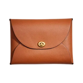 COACH Pouch Leather Wrist Bags Clutches Extra Large Women's Brown