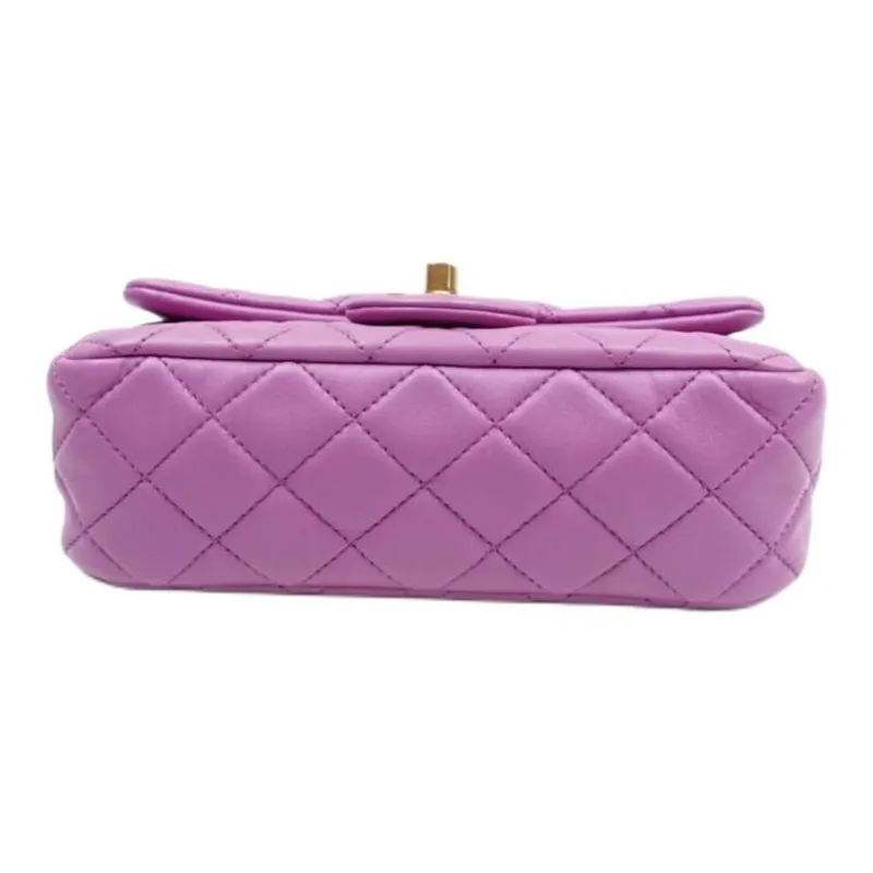 CHANEL Classic Flap CF Sheepskin Shoulder Bag, Crossbody Bag Mini Women's Purple-2