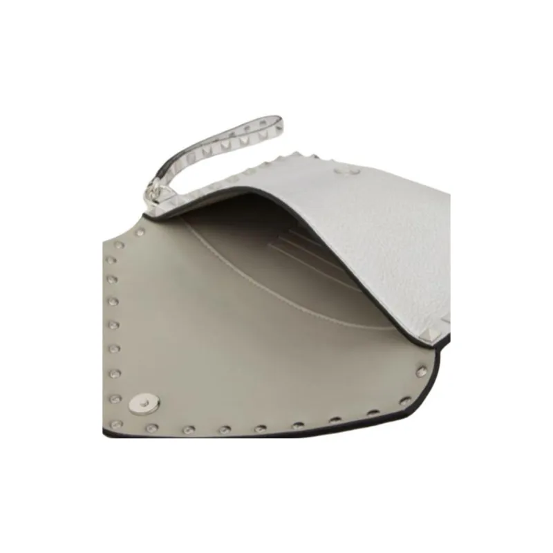 Valentino ROCKSTUD Calfskin Clutch Women's White-5