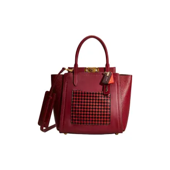 COACH Glove Tanned Leather Tote Bag Shopping Bag Shoulder Bag Handbag Medium Size Women's Deep Red