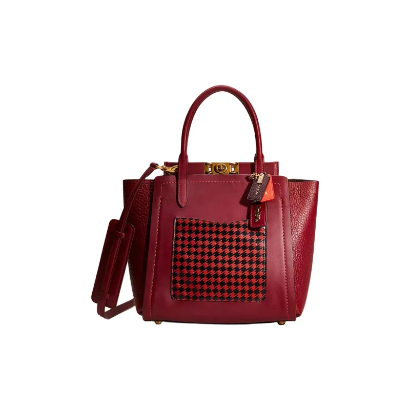 COACH Glove Tanned Leather Tote Bag Shopping Bag Shoulder Bag Handbag Medium Size Women's Deep Red-0