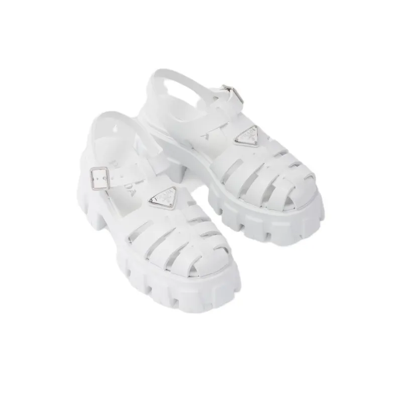 PRADA Monolith Foam Rubber 55mm Sandals White Women's-4