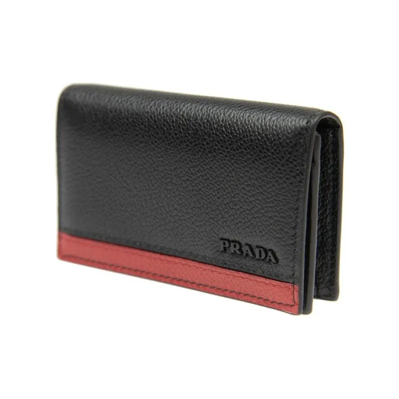 PRADA Cow Leather Wallet Men's Black & Red-1