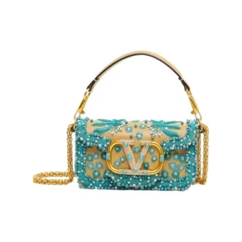 Valentino Lambskin Shoulder Bag Crossbody Bag Handbag Women's Yellow With Green Accents Turquoise Blue