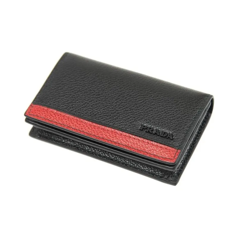PRADA Cow Leather Wallet Men's Black & Red-3