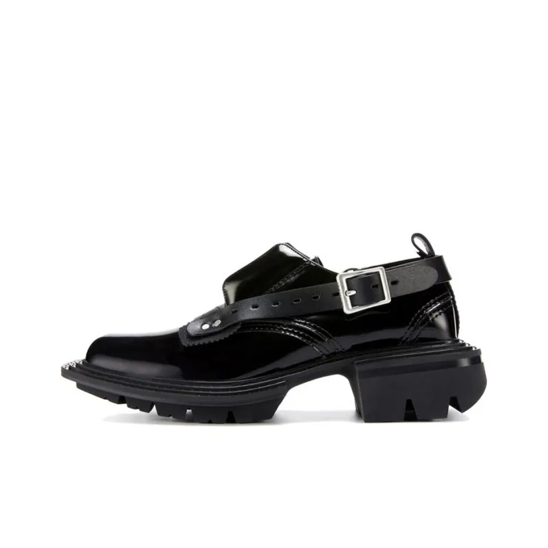 Untitlab #11 Reel Derbies Black Belt Low Top Platform Shoes Unisex Black Silver-0