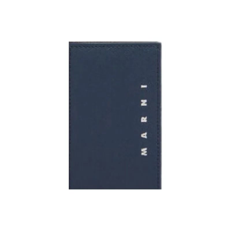 MARNI Saffiano Leather Wallet Men's Night Blue With Gray And Olive Accents-5