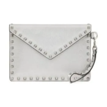 Valentino ROCKSTUD Calfskin Clutch Women's White