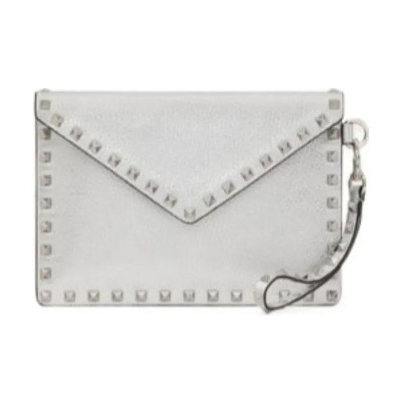 Valentino ROCKSTUD Calfskin Clutch Women's White-0