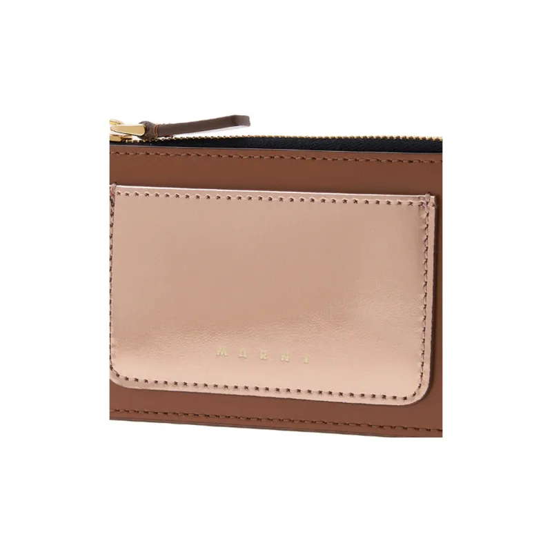 MARNI Calfskin Wallets Card Holders Women's Brown & Light Pink-8