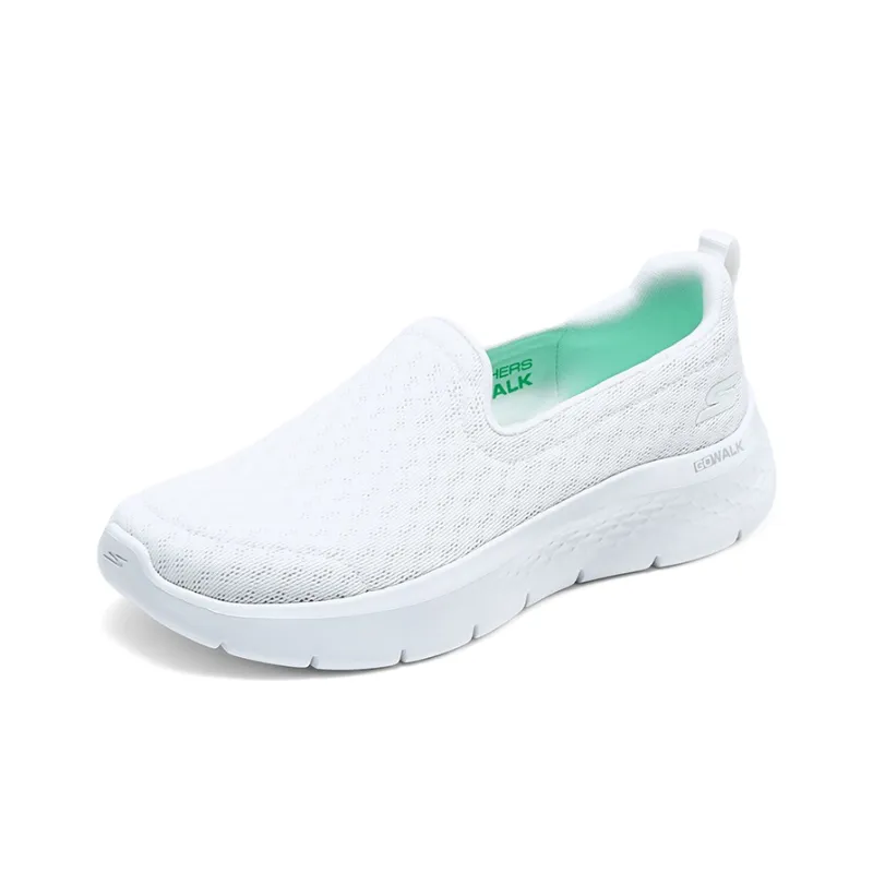Skechers Go Walk Fle Cushioned Wear Resistant Lightweight Low Top Training Running Shoes Women's White Green-2