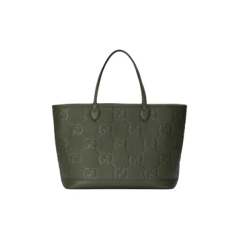 GUCCI Leather Tote Bag, Shopping Bag, Shoulder Bag, Handbag Large Size Women's Dark Green