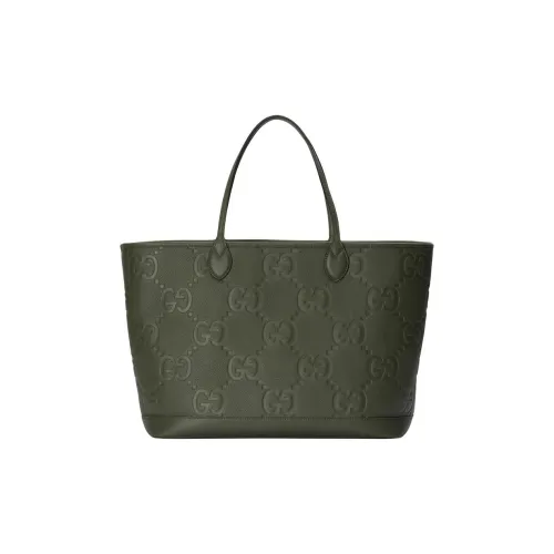 GUCCI Leather Tote Bag, Shopping Bag, Shoulder Bag, Handbag Large Size Women's Dark Green