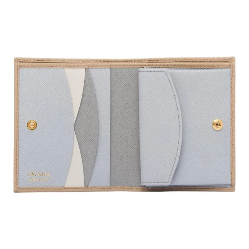 PRADA Saffiano Leather Wallet Women's Stone Color & Cornflower Blue-2