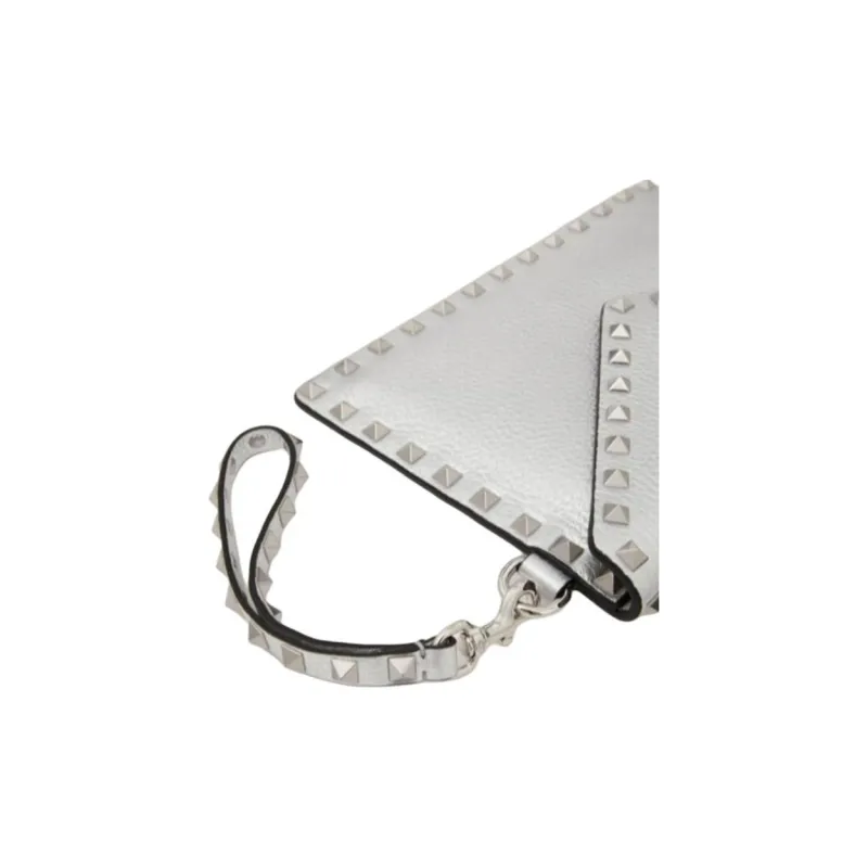 Valentino ROCKSTUD Calfskin Clutch Women's White-6