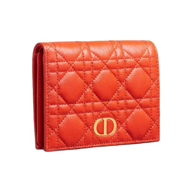 DIOR Cannage Calfskin Wallet Women's Orange-1