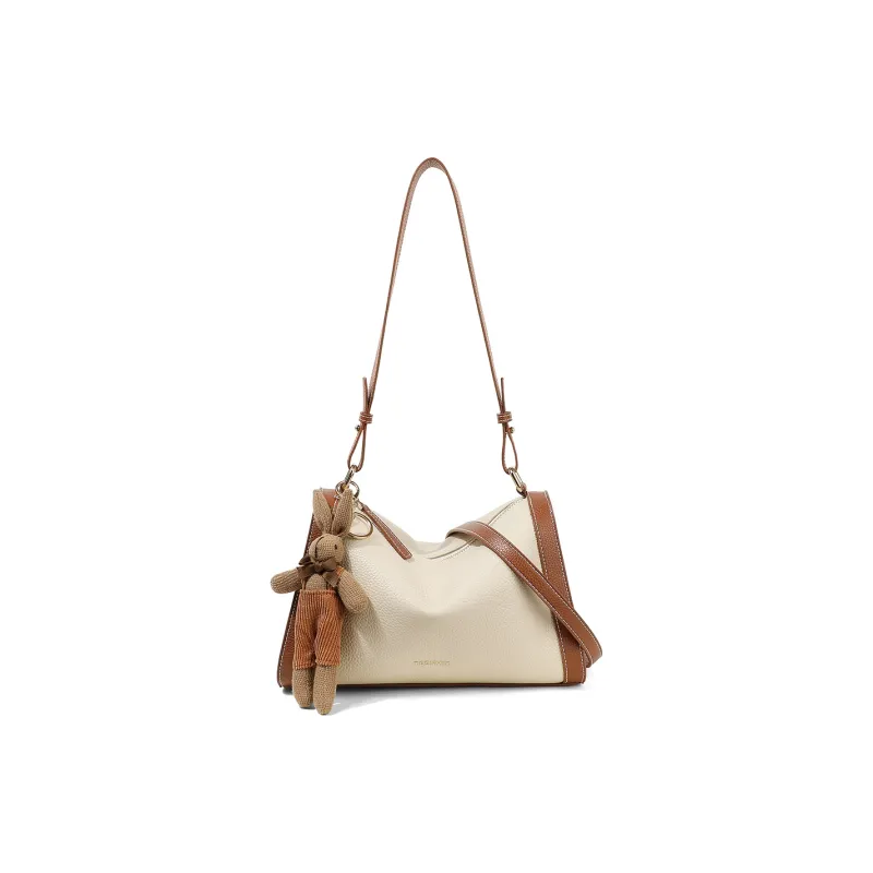 Teenmix Cow Leather Shoulder Bag, Crossbody Bag, Pillow Bag Medium Size Women's Ecru & Brown/Ecru & Black-1