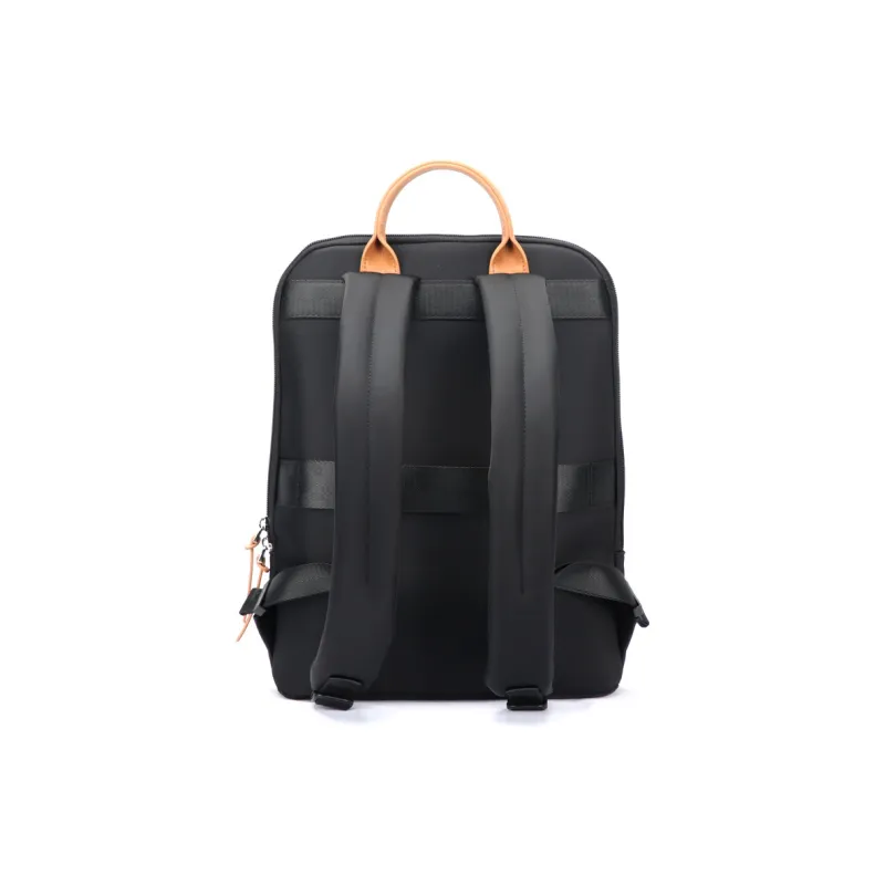 BOPAI Top Grain Cow Leather Fabric Backpack Laptop Bags Regular Unisex Black/Pink-2